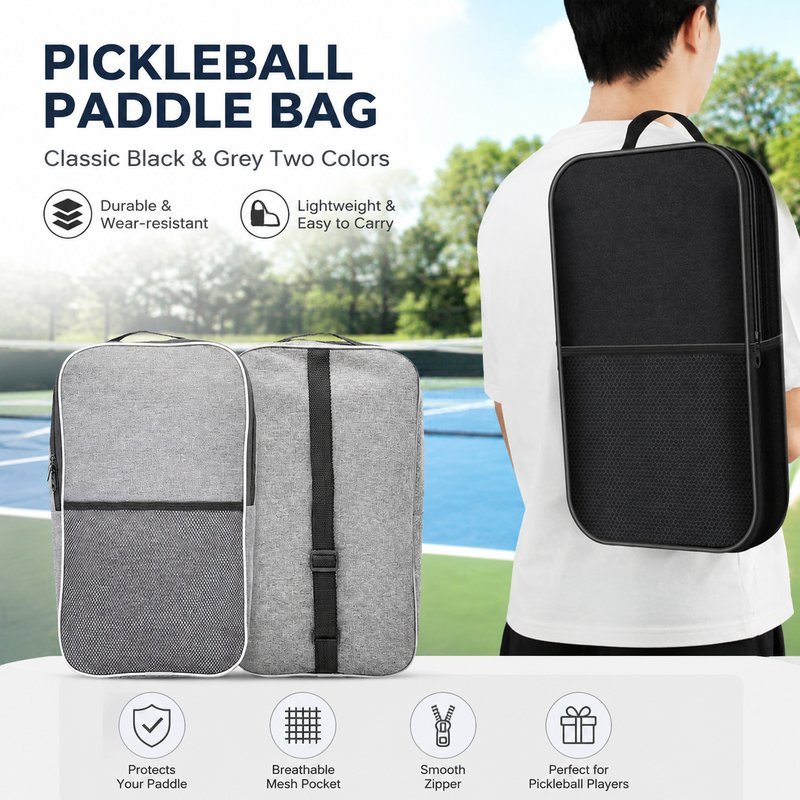 กระเป๋าเก็บไม้พิคเคิลบอลคู่ กระเป๋าไม้ Pickleball คู่ ซิปรอบเปิดกว้าง จัดเก็บไม้และลูกบอลได้เป็นระเบียบ