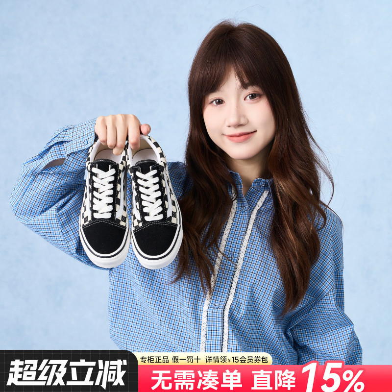 VANS VANS รองเท้าผู้หญิงเรือธงอย่างเป็นทางการของแท้ฤดูร้อนสไตล์ใหม่ oldskool คลาสสิกสีดําสีขาว Check