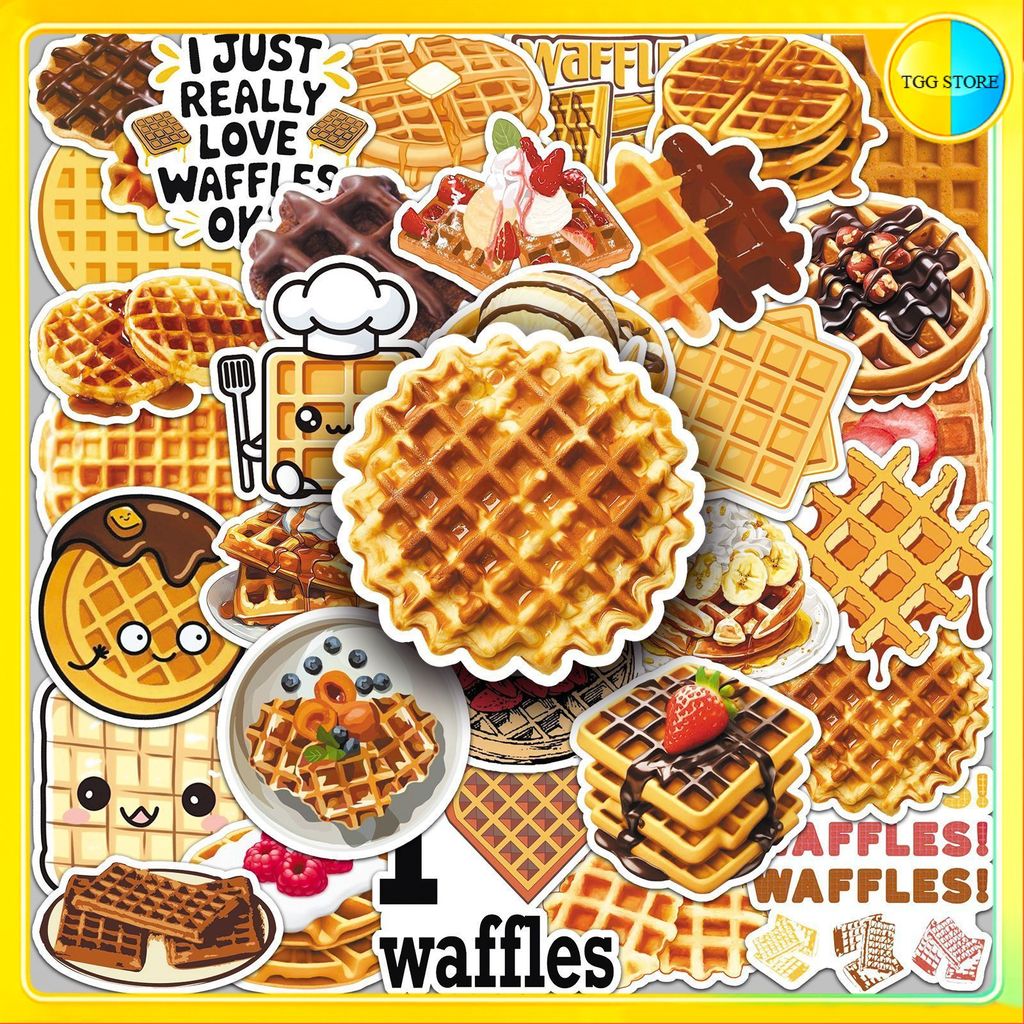 🚚พร้อมส่ง🚚 50แบบ Cute Waffle & Dessert Food Sticker สติกเกอร์วาฟเฟิล ขนมหวาน ลายการ์ตูน น่ารัก กันน้