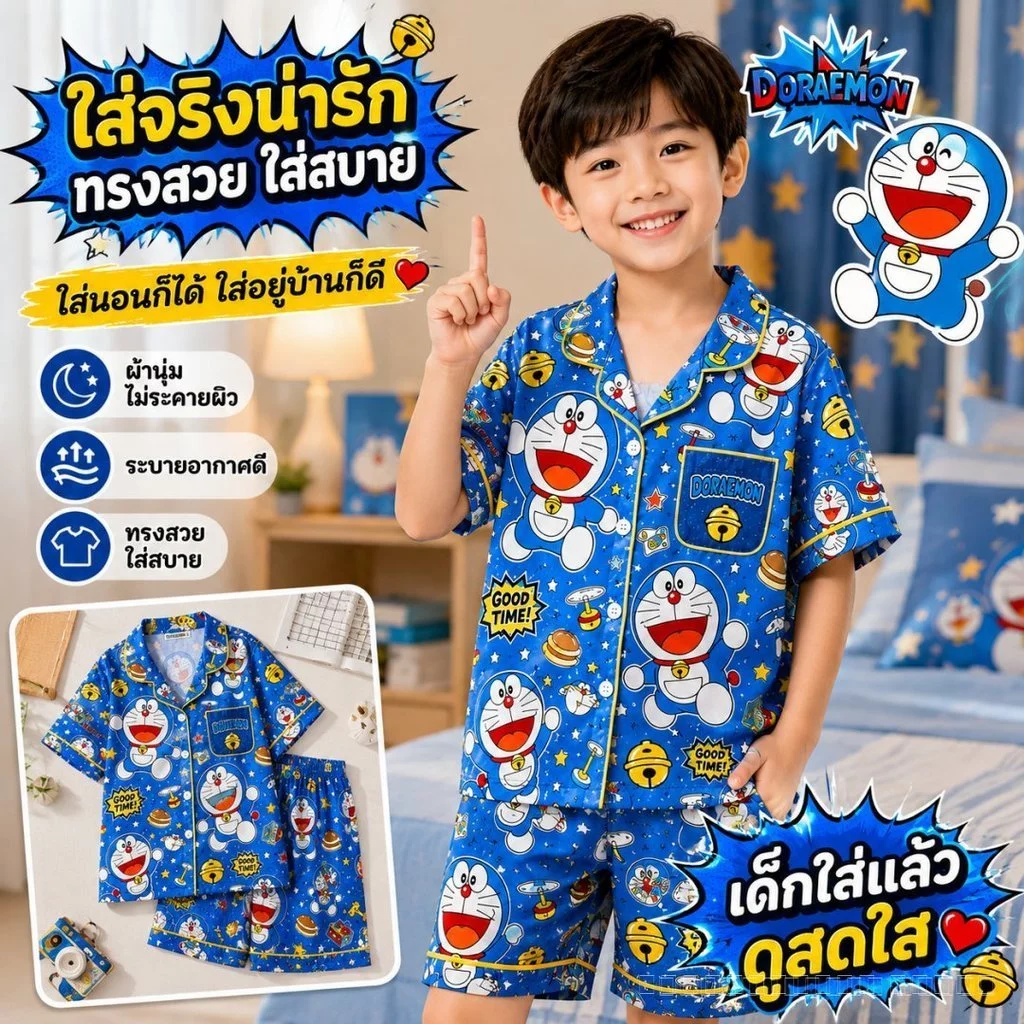SoftKids ชุดนอนเด็กชาย เสื้อเชิ้ตแขนสั้น กางเกงขาสั้น พร้อมส่งจากไทย ใส่นอน ใส่อยู่บ้าน สบายผิว CD