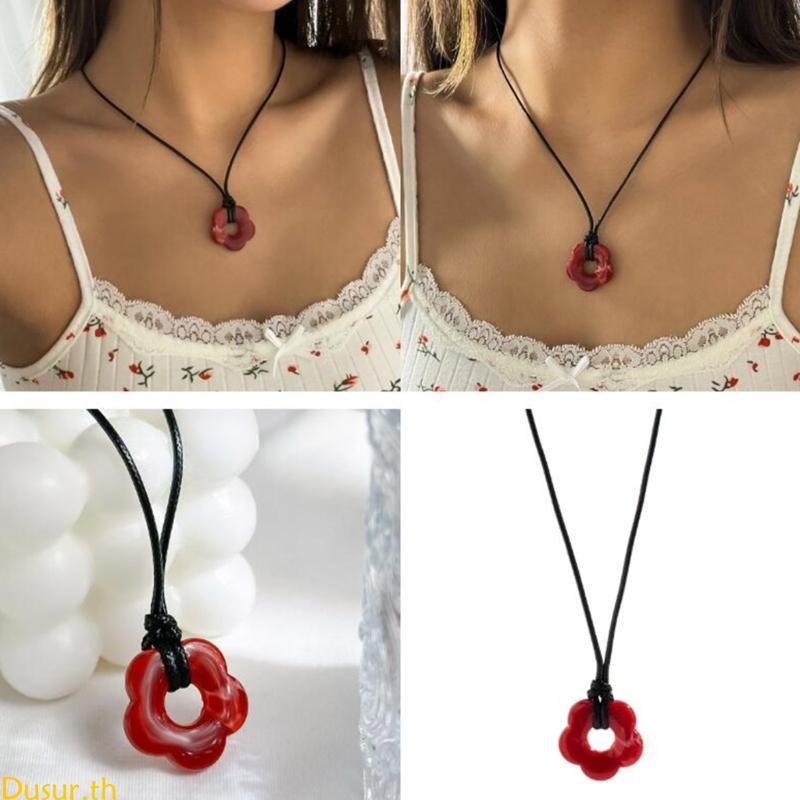 Dusur Long Wax Line จี้ดอกไม้ Choker ความงามสร้อยคอสําหรับผู้หญิงวันเกิด