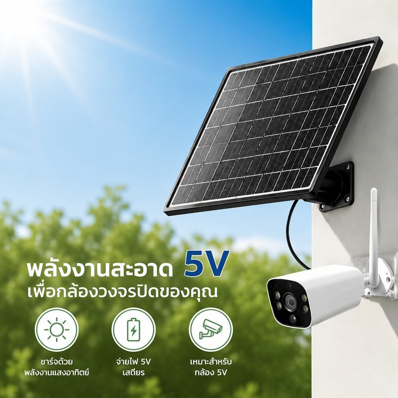 แผงโซลาร์เซลล์ 10W Type C สายยาว 1.7M กันน้ำ แผงใหญ่ ชาร์จพลังงานแสงอาทิตย์ กล้องวงจรปิด