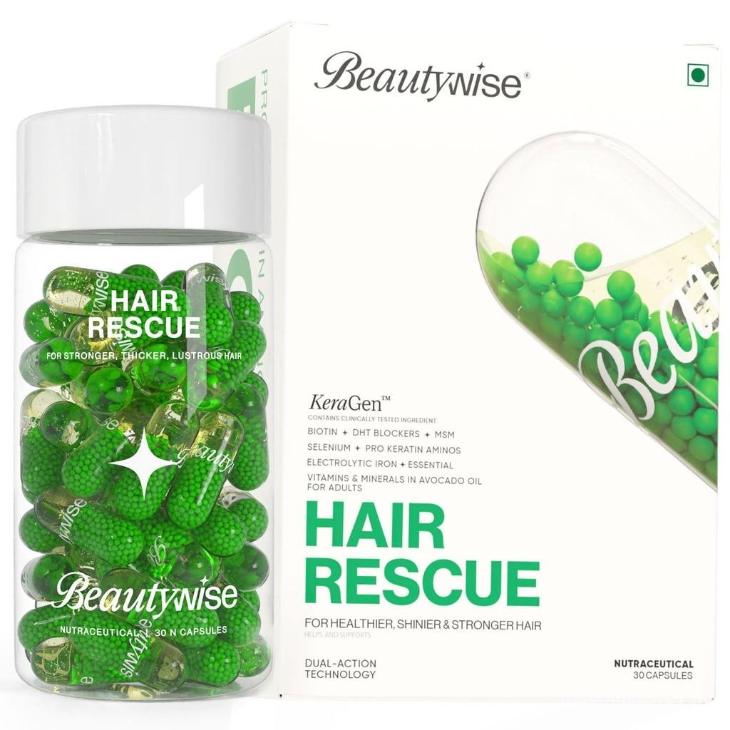 Beautywise HairRescue 30 แคปซูล| ไบโอติน โปรเคราติน อะมิโน แอซิด แอนด์ DHT Blockers | สําหรับการควบค