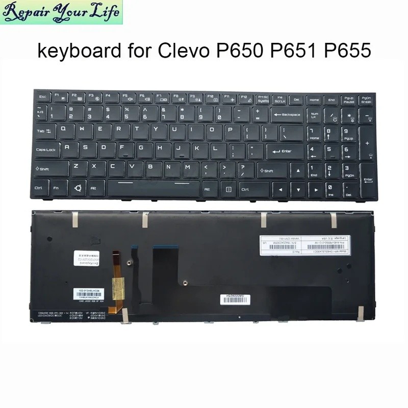 USA อังกฤษ RU Backlight คีย์บอร์ดสําหรับ Clevo P655 P655HP6-G P670HS-G P670HP6-G P671HP6-G P650HP3-G