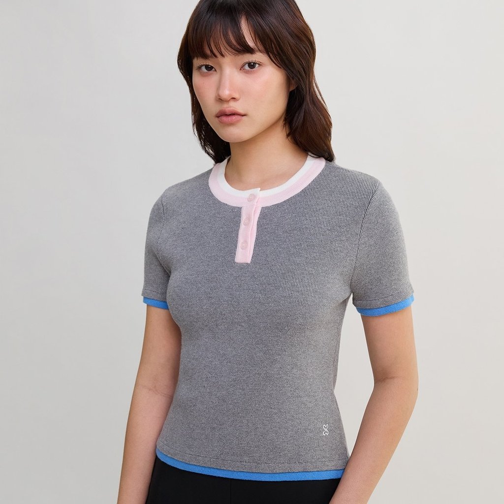[Pomelo] เสื้อถักขอบตัด / Contrast Trim Knit Top