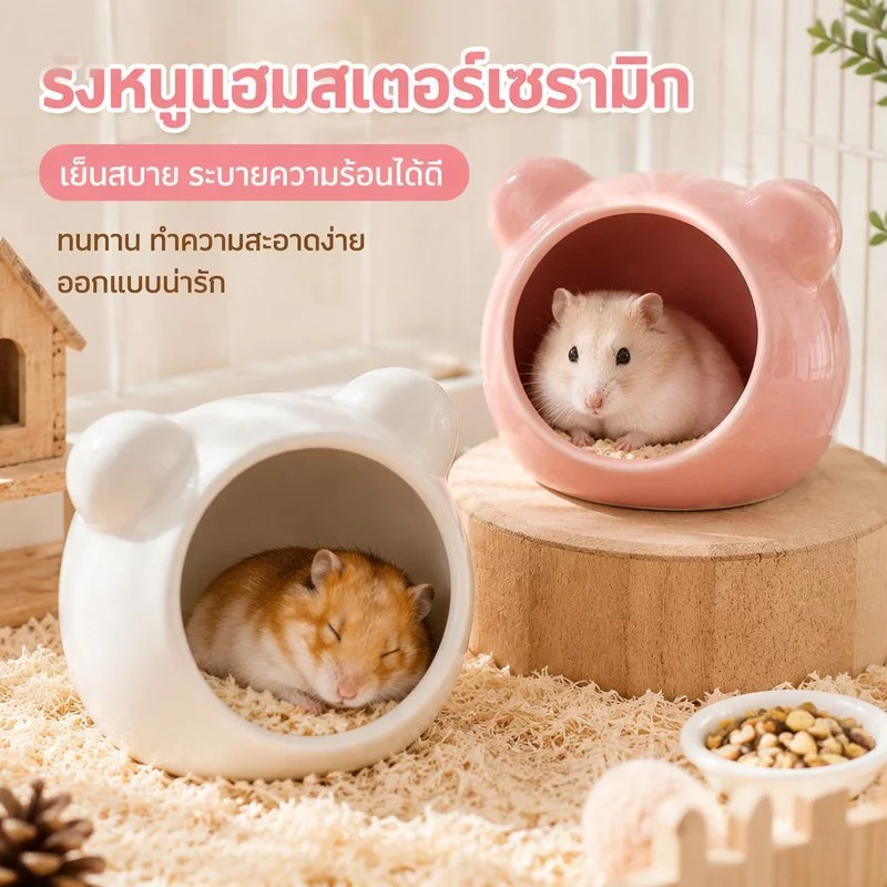 รังหนูแฮมสเตอร์เซรามิก เย็นสบาย ระบายความร้อนดี ทนทาน ทำความสะอาดง่าย ออกแบบน่ารัก มีพื้นที่นอนเพียงพอ เหมาะสัตว์เล็ก