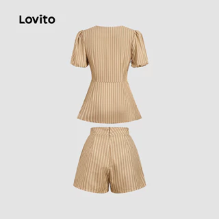 (New Arrival) Lovito เสื้อหรือกางเกงแบบผูกเอวสุดหรูหรา สไตล์รีสอร์ทลําลอง สําหรับฤดูใบไม้ผลิ/ฤดูร้อน สีคากี L196ED150