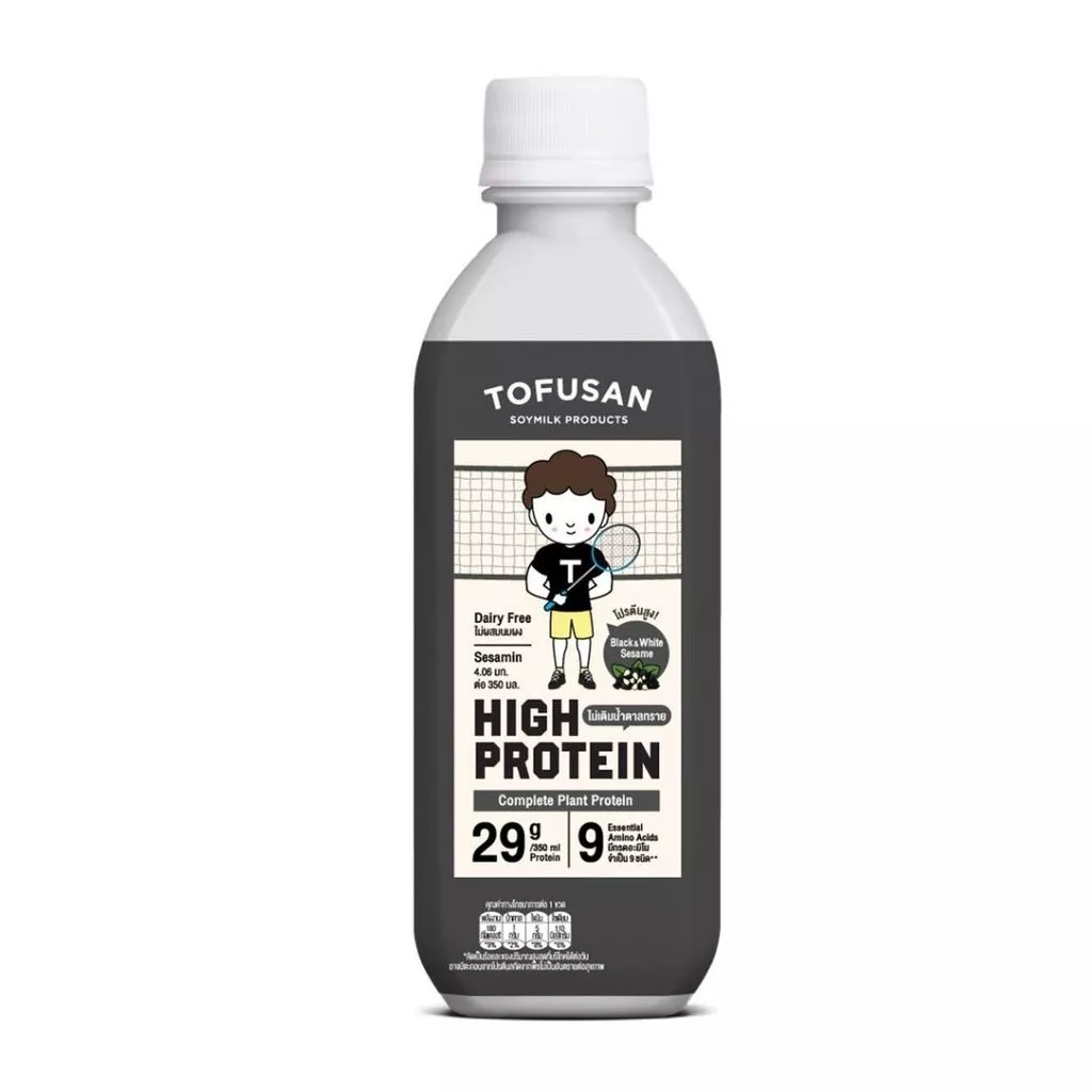 โทฟุซัง นมถั่วเหลืองโปรตีนสูงน้ำตาล0%งาดำ Tofusan Hi-Protein 0% Sugar Black Sesame 350ml.
