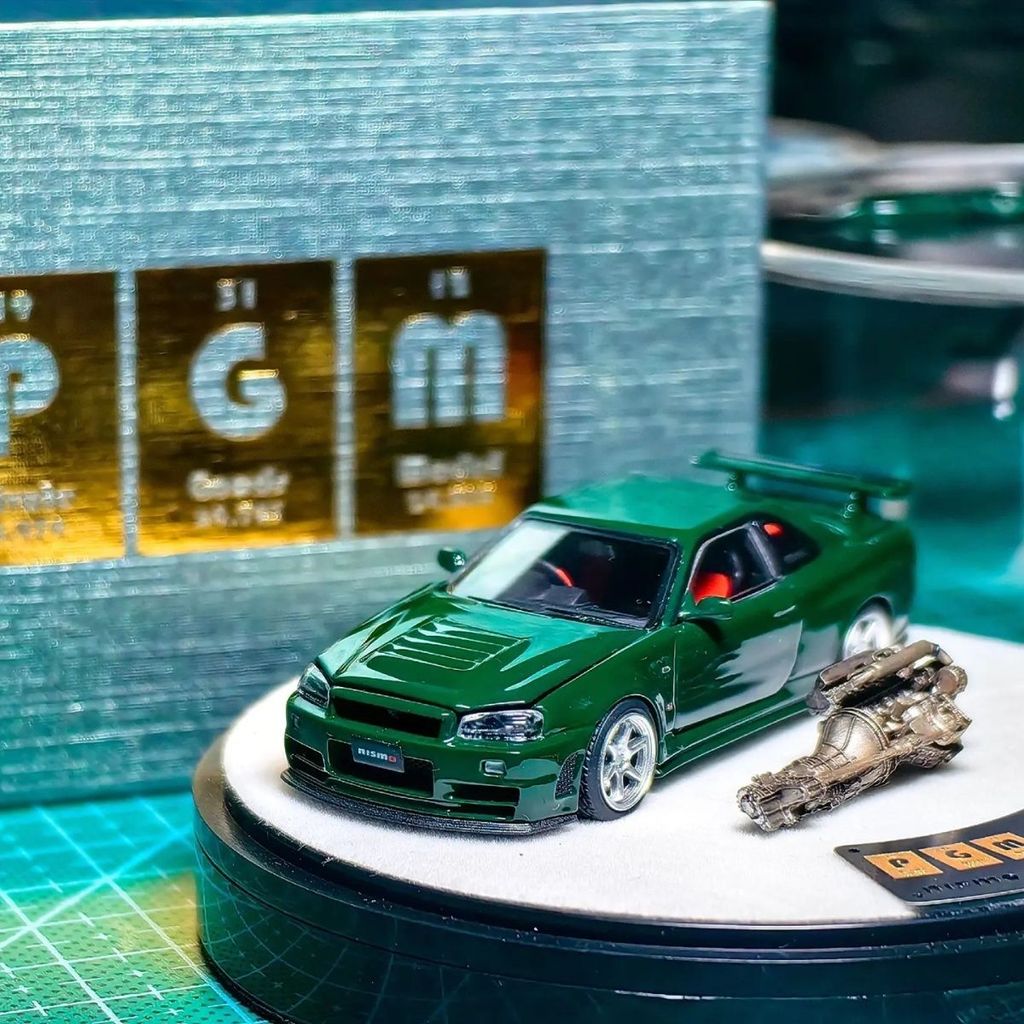 PGM 1: 64 Nissan GTR R34 Z-TUNE British Green Alloy Full Open รถจําลองรุ่น