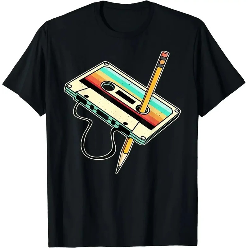80S Cassette ดินสอ 80s Retro Throwback เพลงเสื้อยืดผู้หญิงเสื้อผ้า Retro Tshirt Camisetas เสื้อผ้าผู