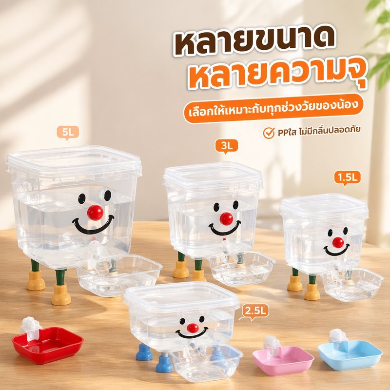 ถังน้ำสัตว์เลี้ยงอัตโนมัติ แบบแรงโน้มถ่วง ถังใส เงียบ ปลอดภัย PP เกรดอาหาร 3L 5L 8L 10L