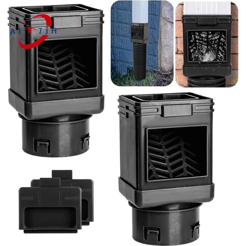 [ใหม่ A7A]Drainpipe Downspout Filter, Leaf Remover, Screen Filter 2X3 และ 3X4(2-Pack) สีดํา
