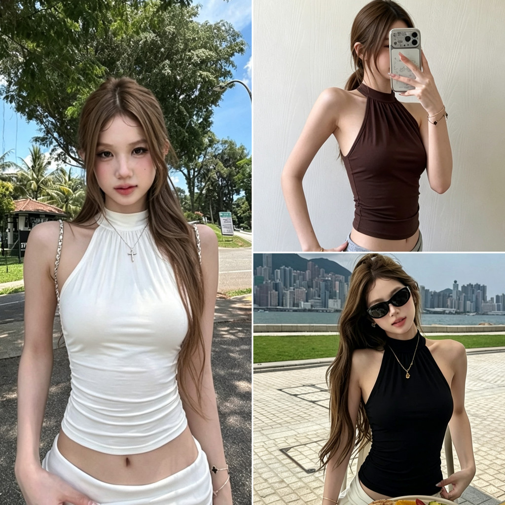 Hotgirl พร้อมส่ง เสื้อกล้ามผู้หญิง เสื้อกล้ามคอจีบS-2XL ดีเทลผูกโบว์ โชว์ครึ่งหลัง สไตล์สาวฮอตเกาหลี