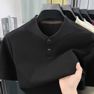CLIFF เสื้อโปโลคอเฮนรี่ผู้ชาย สไตล์ธุรกิจ ผ้านุ่มละมุน ทรงหลวม แมตช์ลำลองได้หลากหลาย เสื้อบนสไตล์วินเทจ