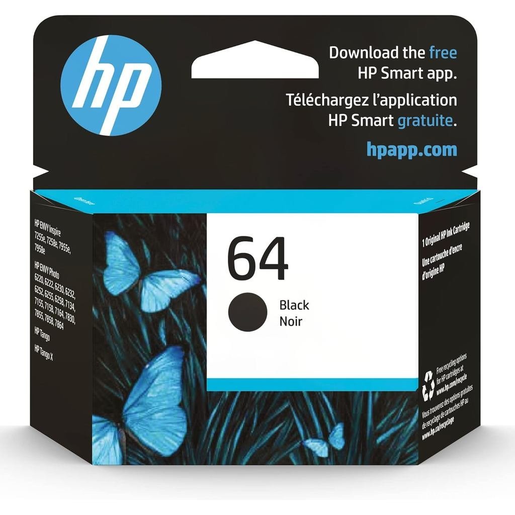 ตลับหมึก แรงม้า 64 สีดํา | ใช้งานได้กับ Envy Inspire 7250e, 7950e, Envy Photo 6200, 7100, 7200, 7800