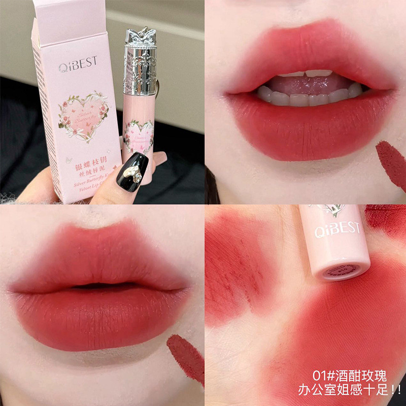 QIBEST Velvet Lip Mud Matte Velvet เครื่องประดับลิปสติก