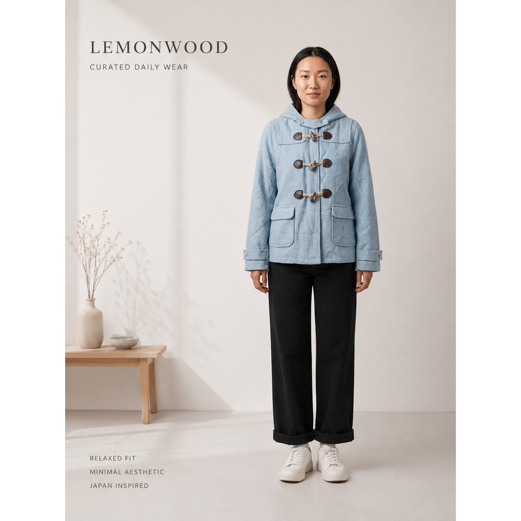 ชุดสูทอเนกประสงค์อเนกประสงค์ญี่ปุ่น Vintage Hooded Duffle Coat Relaxed Fit Outerwear Kot Duffle Bert