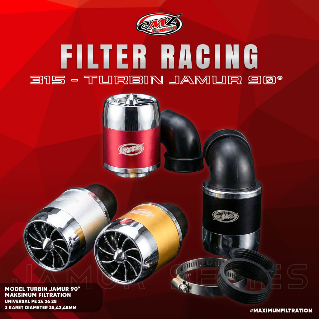 CMZ Racing กรองอากาศ Racing Mushroom Bent 90° – Turbine PE 24/26/28 + แคลมป์ - [AUTOSHOP GARAGE]