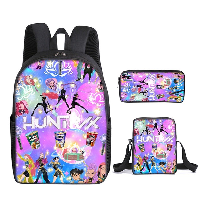 Demon School Bag Set Backpack Elementary School Girl Group hunters Pen Shoulder k-pop Cartoon Single
