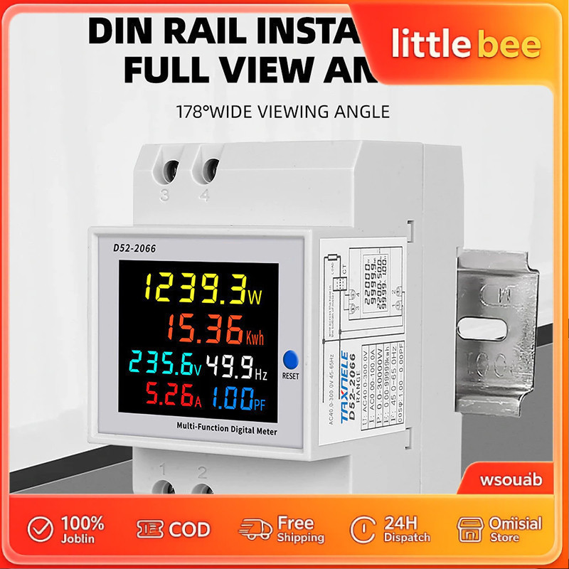 เครื่องวัดแรงดันไฟฟ้าความถี่ D52-2066 6IN1 din rail AC monitor 110V 220V 380V 100A KWH WiFi รองรับ เ