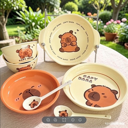 Molly Preferred น่ารักการ์ตูน Capybara บนโต๊ะอาหาร Capybara เซรามิค High-value Tableware ชามจานช้อน 