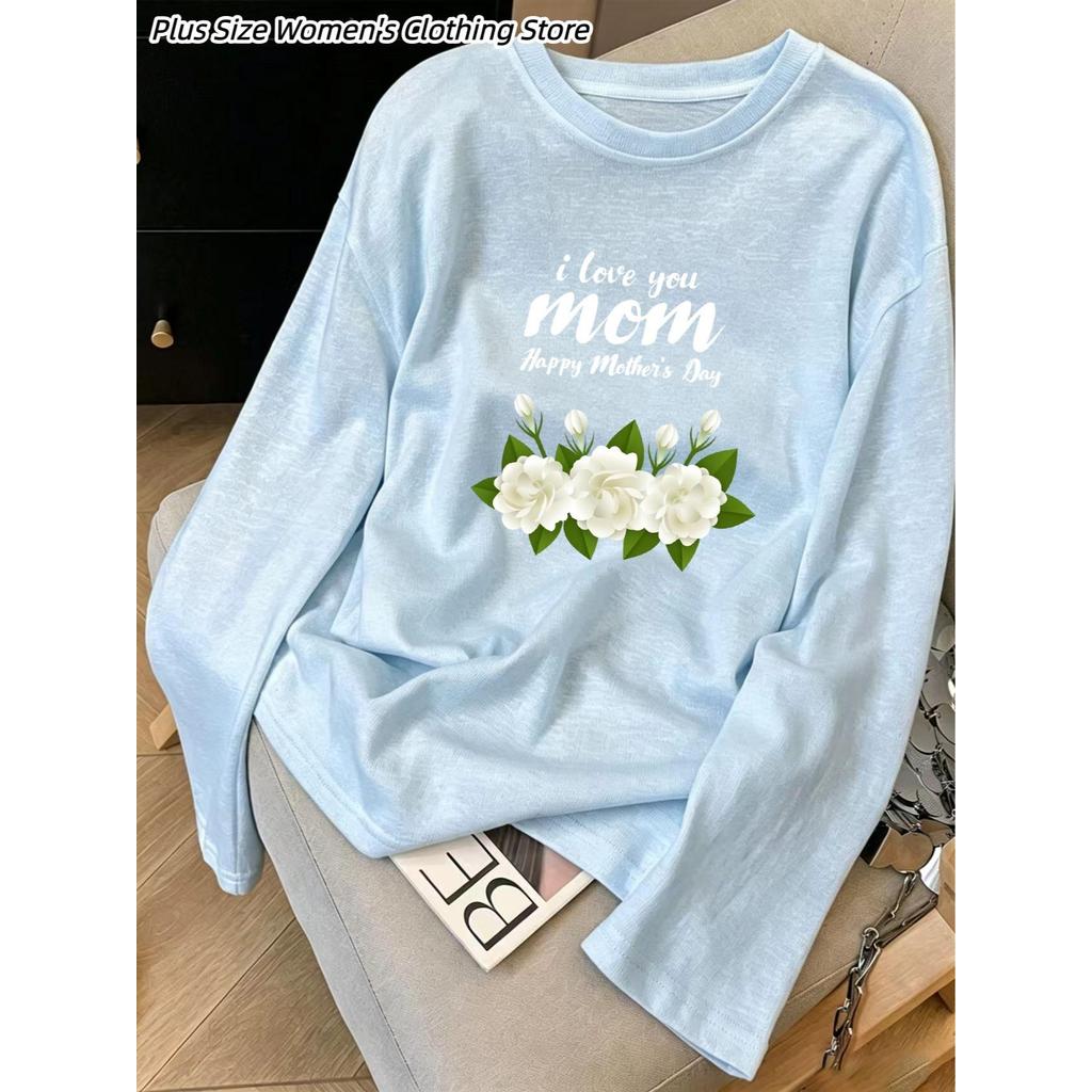 【COD】M-3XL เสื้อแขนยาวสตรีวันแม่ ไหล่เปิด Off-shoulder ทรงหลวมกระชับสัดส่วน เสื้อสีน้ำเงินรักแม่ คอลเลกชันดอกมะลิ ทุกวัน