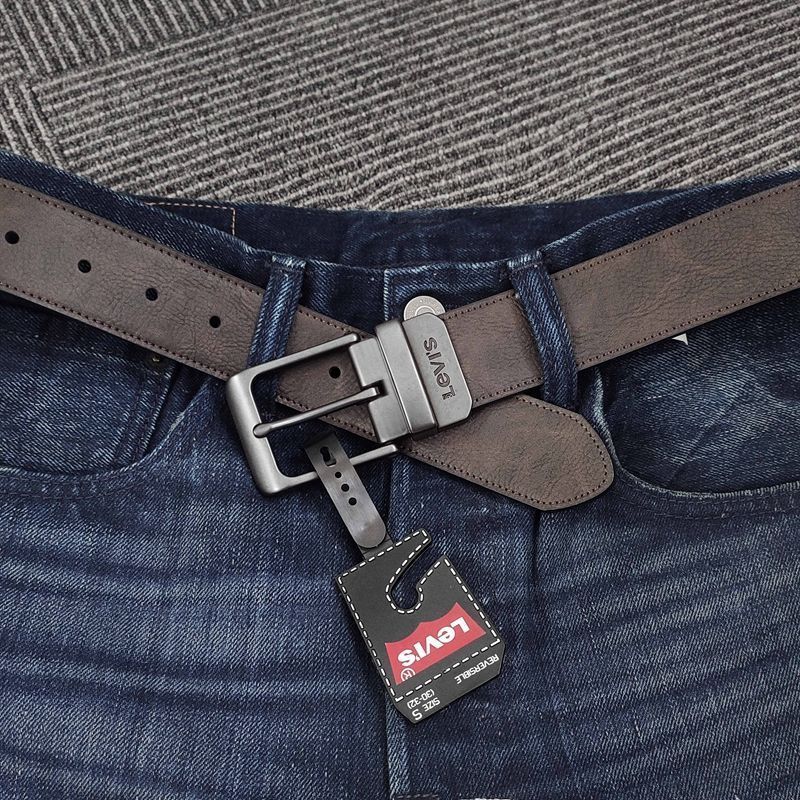 Levis Levis Levis Belt Male Brown Casual Double-Sided Pin Buckle Belt Mens Distressed Metal Head Bel