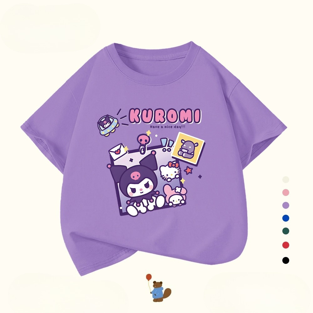 เสื้อยืดเด็กผู้หญิง ลายคอโรมิสุดน่ารัก แขนสั้น ผ้าฝ้ายแท้ 100% นุ่มสบาย ระบายอากาศดี ใส่ได้ 3-15 ปี