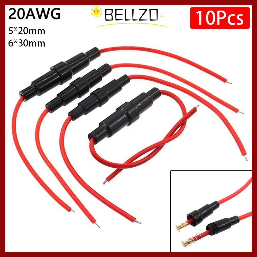 จัดส่งจากประเทศไทยBELLZO 1/10 ชิ้น Fuse Casing, 250V Screw Type 5X20mm Glass Fuse Holder, 20AWG Wire