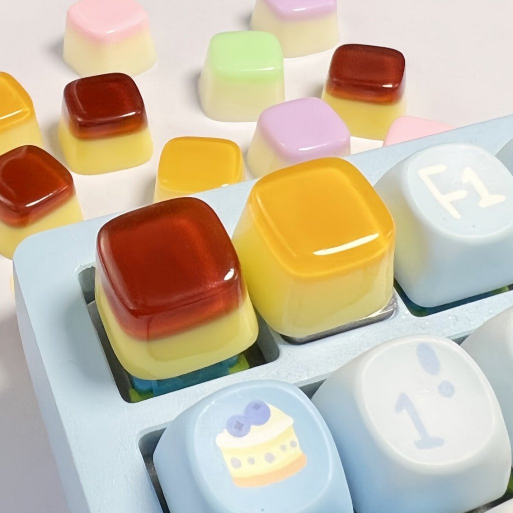 keycap keycap ไทย ที่ไม่ซ้ํากันทําเองอีพ็อกซี่เรซินจําลองอาหารโปร่งแสงน้ําตาลปุ่มกดแกนข้ามแป้นพิมพ์เ