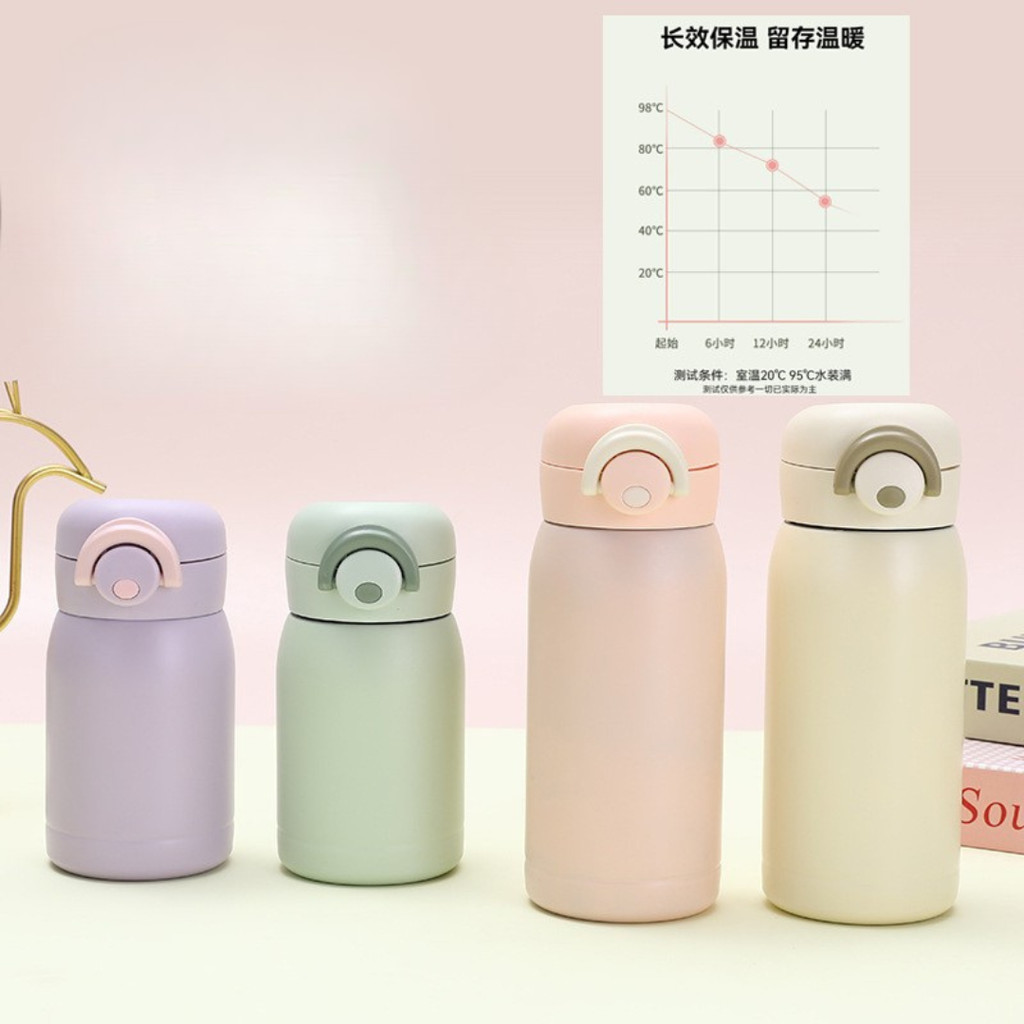 กระบอกน้ำเก็บความร้อน-เย็น 200ML. 350ML. สไตล์มินิมอล ดีไซน์น่ารัก พร้อมหูหิ้วพับได้ และตัวล็อคฝากันรั่ว