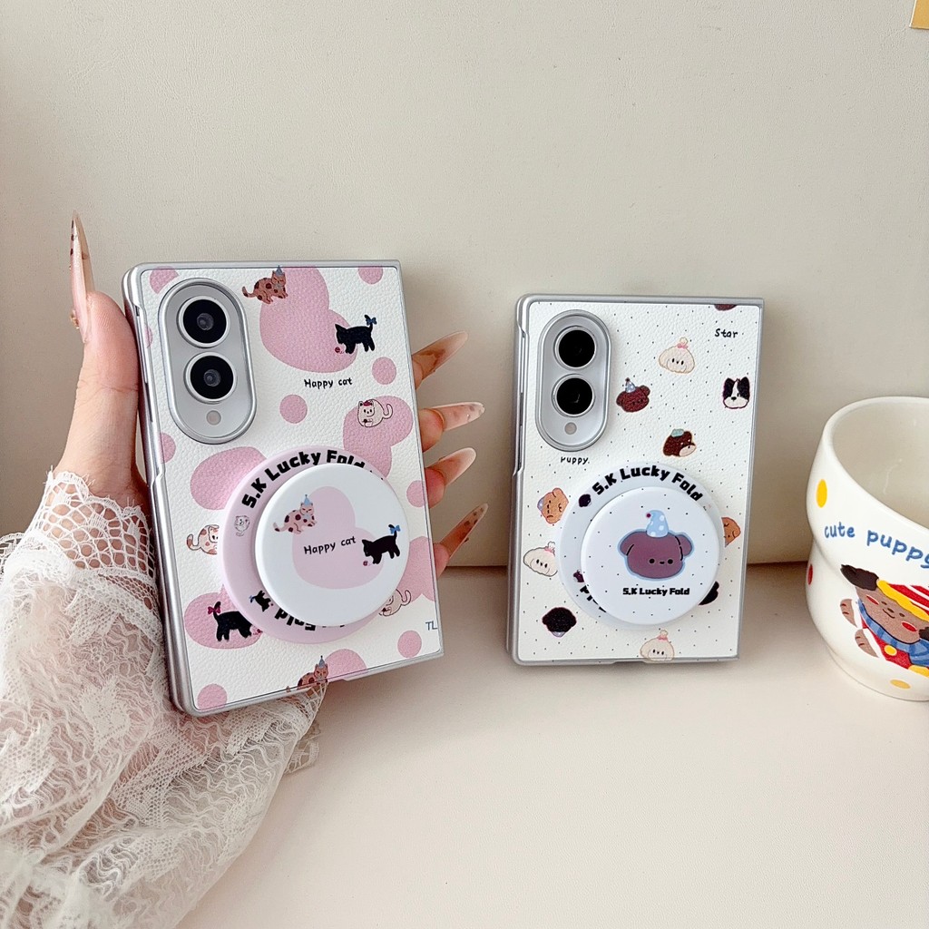 Samsung/Z Fold8 Wide/7/6 พร้อมเคสโทรศัพท์แม่เหล็ก zfold5/4/3 ที่วางถุงลมนิรภัยหนังธรรมดาน่ารักเคสป้องกัน
