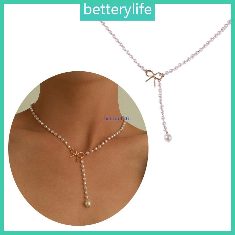 BTF Elegant Bowknot Tassels จี้สร้อยคอไข่มุก Choker แฟชั่นสร้อยคอ