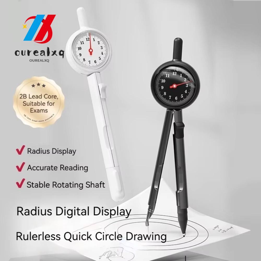 OUREAPH Digital Display Compass, ABS Integrated Ruler Push-Button Control Geometry Drawing Compass, 
