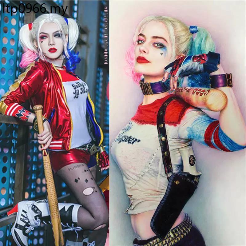 ทีมฆ่าตัวตาย Harley Quinn คอสเพลย์ Harley Quinn ผู้ใหญ่เสื้อผ้าเด็กชุดวิกผมรองเท้าเบสบอลค้างคาว