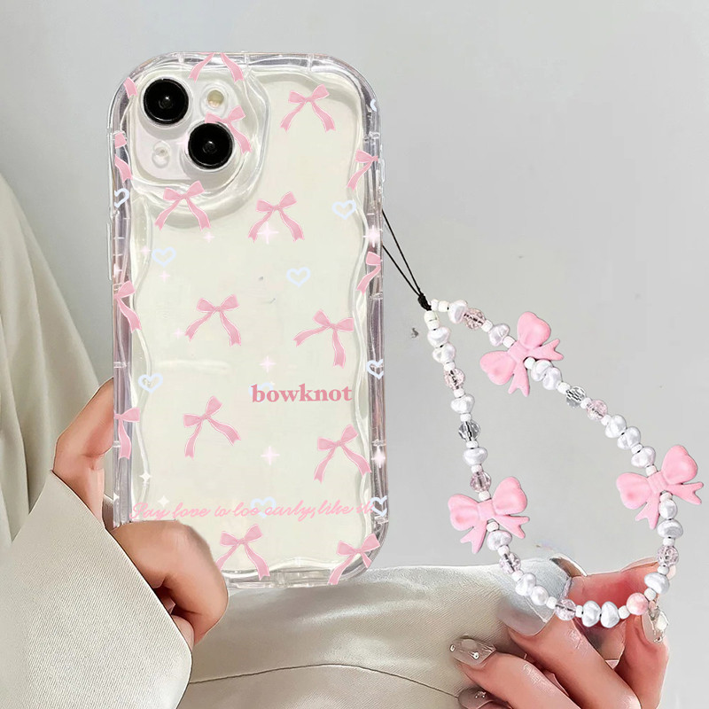 Girly สีชมพู Bowknot Chain สําหรับ VOVO V70 FE T50 Pro Y31D Y05 V60 V50 Lite Y31 Y400 Pro Y04 V40 Li