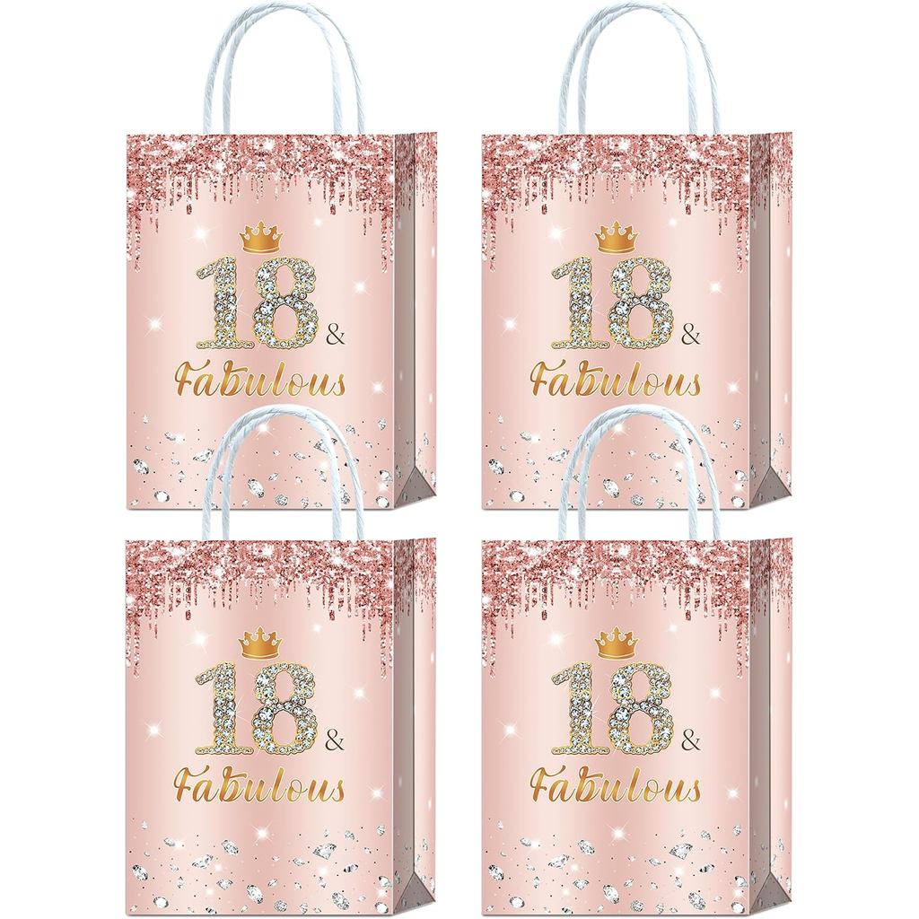 Bratol 16 ชิ้น Rose Gold 18 & Fabulous 18th Birthday Party Favors กระเป๋า, Happy 18th Birthday Girl 