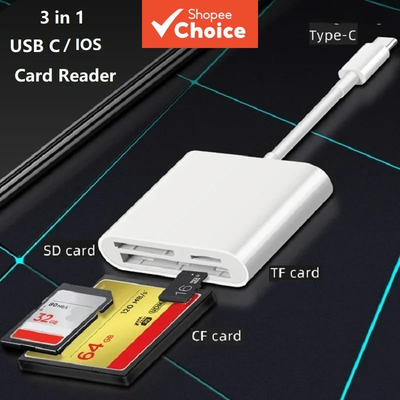 เครื่องอ่านการ์ดแบบ USB Type-C CF สําหรับ iPhone อะแดปเตอร์อ่านการ์ด 3-in-1 SD TF CF เสียบแล้วใช้งานได้เลย