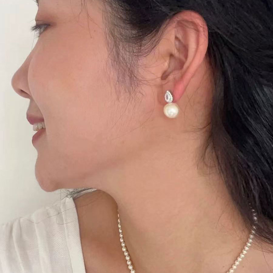 ต่างหูเพทายหญิงมุกหยดน้ําสไตล์ใหม่แฟชั่น