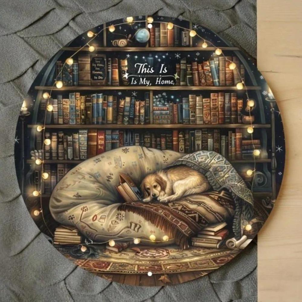 HELLOYOUNG Metal Wall Art Home Sweet Home Decor ป้ายหนังสืออ่านหนังสือสุนัข