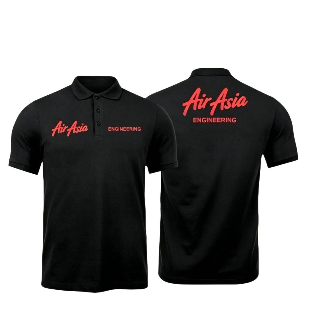 【เสื้อโปโล】เสื้อโปโลดีไซน์ลำลองทันสมัย ​​พิมพ์ลายกราฟิกแผนกวิศวกรรมของ AirAsia เหมาะสำหรับสวมใส่ในชี