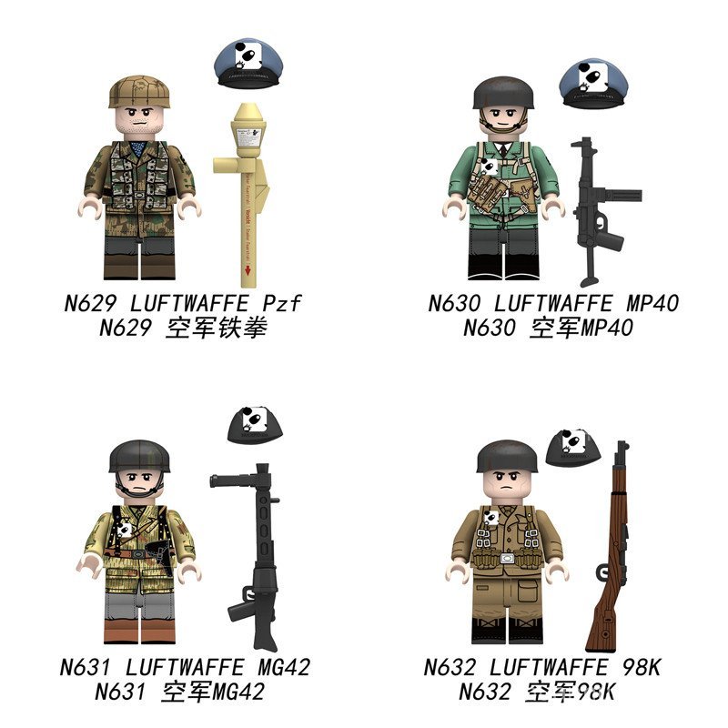 N629-632 World War II ทหารเยอรมัน Minifigure Building Blocks Air Force War Pilot อาวุธอนุภาคขนาดเล็ก