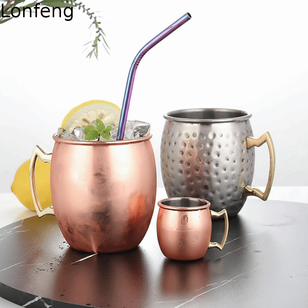 LONFEPH ค้อนจุดถ้วย, Moscow Mule หนาถ้วยแก้ว,ที่แข็งแกร่ง Riveted จับเรียบ 500ml แปรงลักษณะ Moscow M