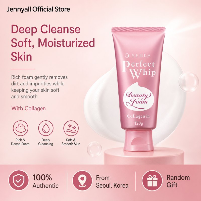 Senka Perfect Whip Collagen In Cleansing Foam 120g Deep Cleansing Moisturizing Facial Wash Olive You