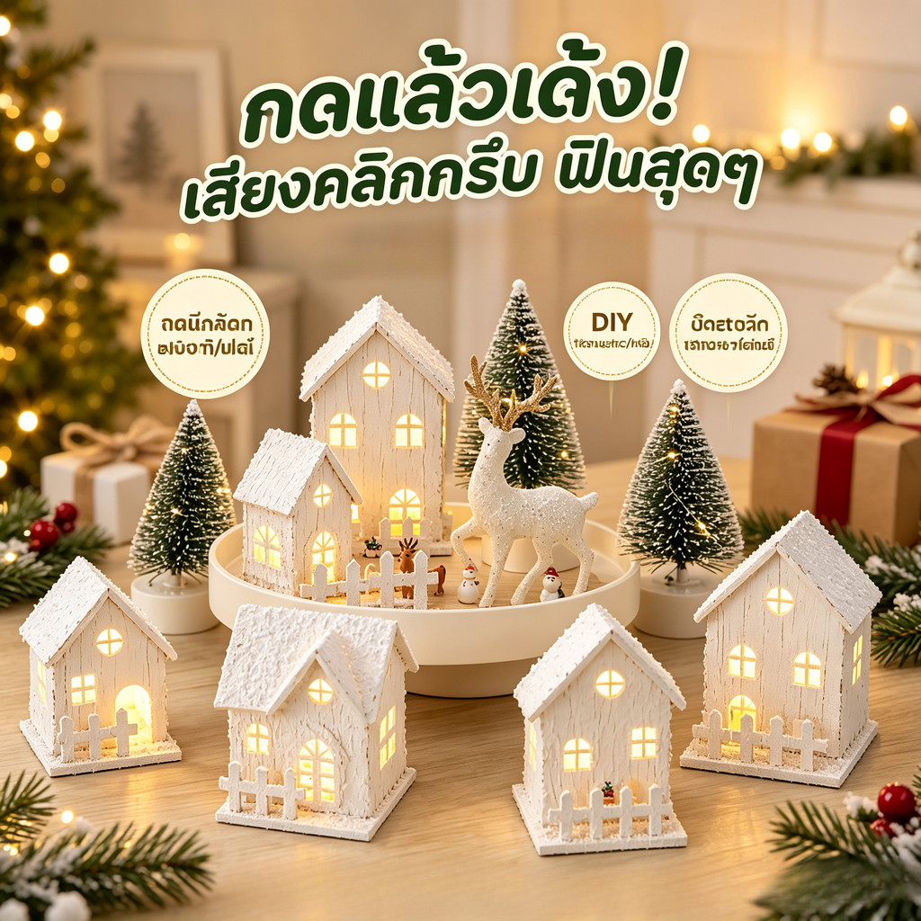 ของแต่งบ้านเกล็ดหิมะและมินิสกายไลท์สำหรับกระดานสก์ท็อป โคมไฟกลางคืน พร้อมมอบเป็นของขวัญในเทศกาลคริสต์มาส