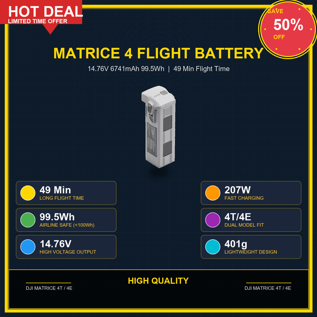 14.66V 99.5Wh 6741mAh เปลี่ยนแบตเตอรี่เที่ยวบินอัจฉริยะสําหรับ Matrice 4T Matrice 4E Drone Lithium-i
