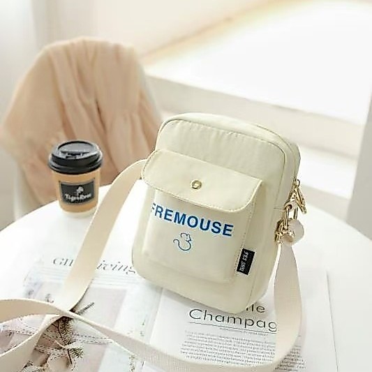 Qiuzhen Shop Time กระเป๋าผู้หญิงกระเป๋าถือผ้าใบแนวทแยงกระเป๋าใบเล็ก 2608/10