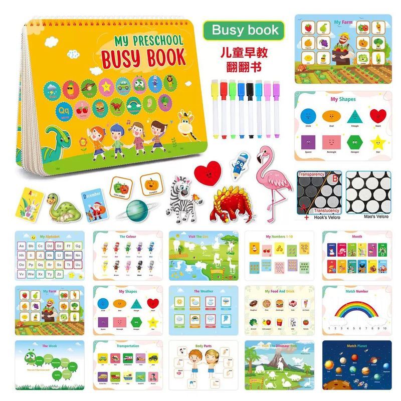 安静书kids busy book魔术贴反复贴纸书儿童早教翻翻忙碌书202608018 Quiet Book Kids Busy Book Magic Sticker Reusable Sticker