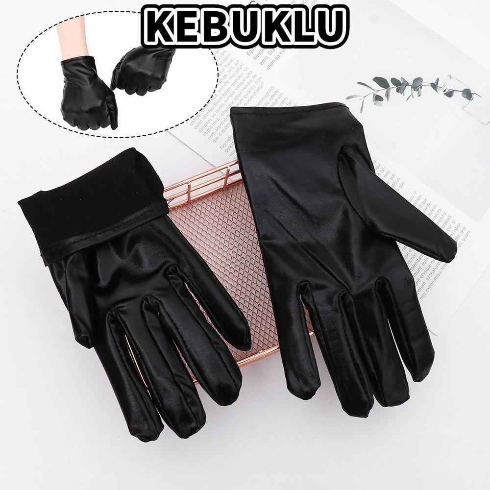KEBUKLU ถุงมือสีดํา Lolita PU Mittens Gothic Punk Halloween