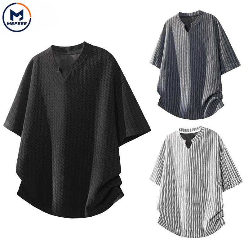 MEFEEE แห้งเร็วระบายอากาศผู้ชายคอวีผ้าไหมน้ําแข็งเสื้อยืดบางขนาดใหญ่ขนาดบวกฤดูร้อนสบายๆเสื้อกล้ามสวมใส่ทุกวันสีดําสีขาวสีเทา ม-5เอ็กแอล